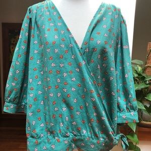 a.n.a Floral Linen Wrap Top